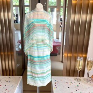 Nat Kaplan Couture Vintage 60s Silk Striped Caped Maxi Dress